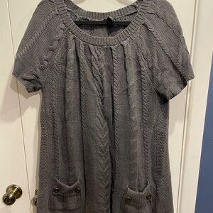 Gray Cable Knit Short Sleeve Sweater Dress